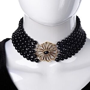 Black Onyx and 925 Paloma Picasso Perennials Daisy Clasp Choker Necklace